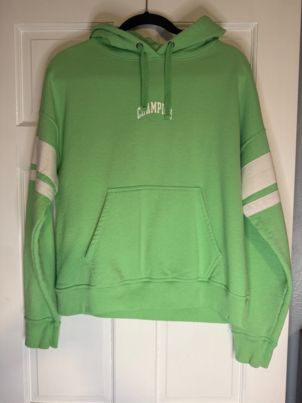 Champion Green Pullover Hoodie with White Tag Detail